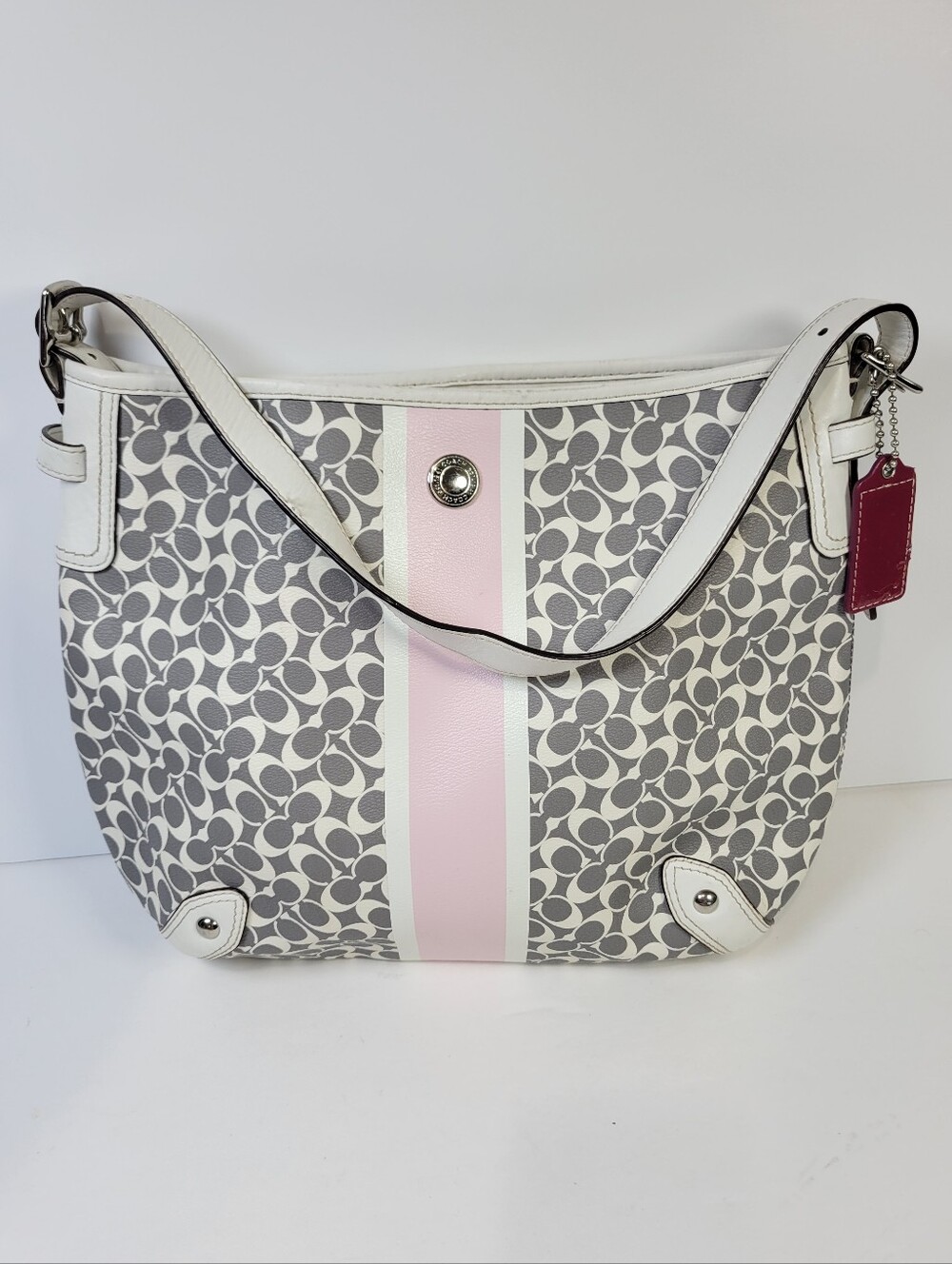 Coach Chelsea Heritage Signature Pink Stripe Hobo Bag McBling, Indie Sleaze